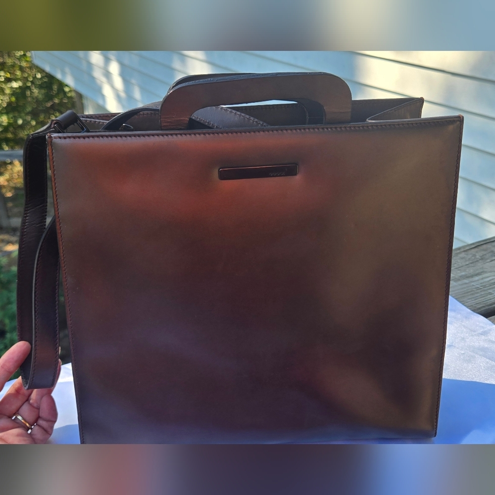 EUC Gucci Brown Leather Briefcase Handbag Crossbody